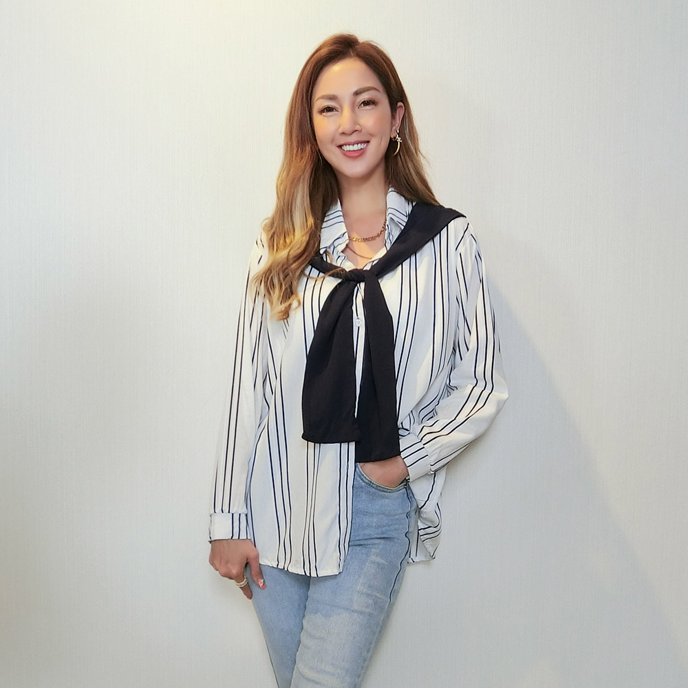 Anu 假兩件披肩條紋造型襯衫