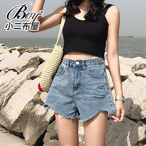 女短褲 牛仔抽鬚撕邊A字刷破丹寧褲【NQG91901】
