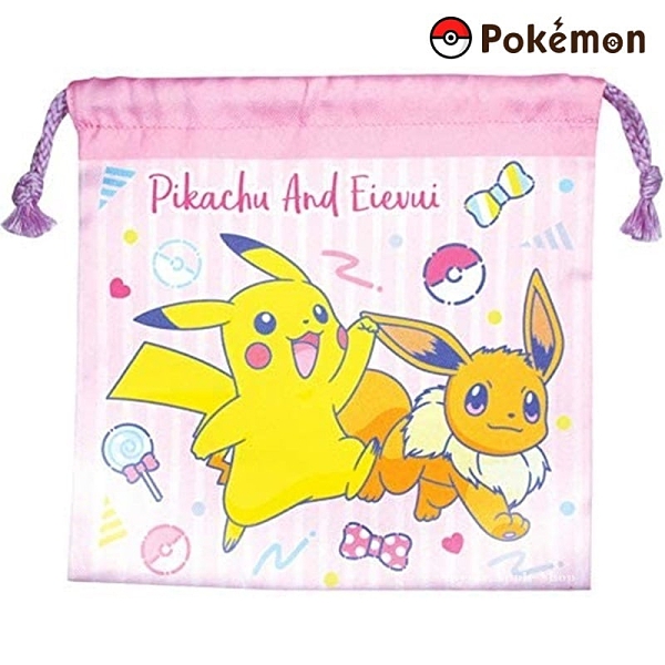 【SAS】日本限定 寶可夢 皮卡丘&伊布 可愛風寶貝球版 束口袋 / 收納袋