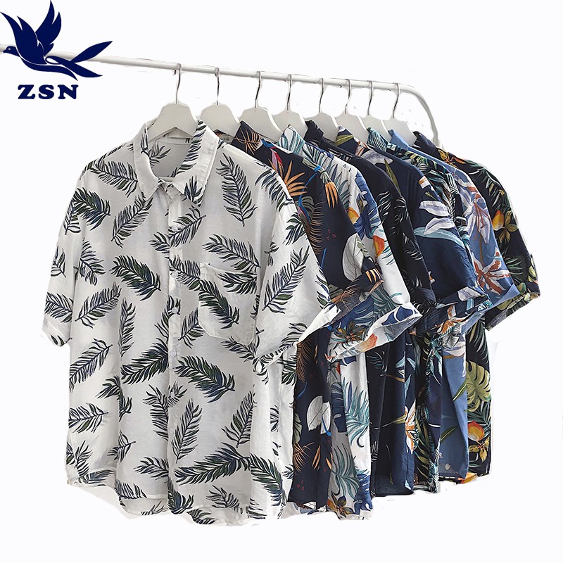 ins超火韓國戶外街頭夏威夷襯衫 大碼短袖襯衫 寬鬆復古花襯衫 潮牌古著襯衫 情侶正韓印花襯衣 海邊度假風海灘沙灘襯衫