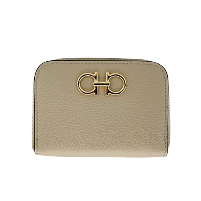 Ferragamo Gancini 金logo皮革拉鍊零錢/卡片包(裸色)