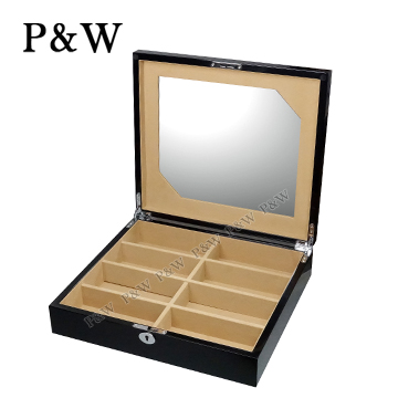 ◆超大隔間設計，可收納 8副眼鏡◆鋼琴烤漆精緻木盒◆內藏大化妝鏡，方便配戴眼鏡時使用