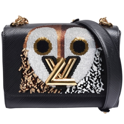 LV M41867經典TWIST MM經典夜鶯亮片刺繡轉釦肩背包(黑色_展示品)