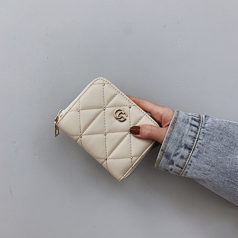 2020新款潮小錢包女短款少女心ins學生可愛菱格拉鏈手拿包零錢夾