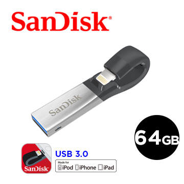 專為iOS設備所設計●USB 3.0 高速傳輸●為您的 iPhone 釋出儲存空間●自動備份照片與影片●可從隨身碟直接觀賞影片●適用於多數 iPhone手機殼，免拆殼可直接使用●使用 iXpand 隨