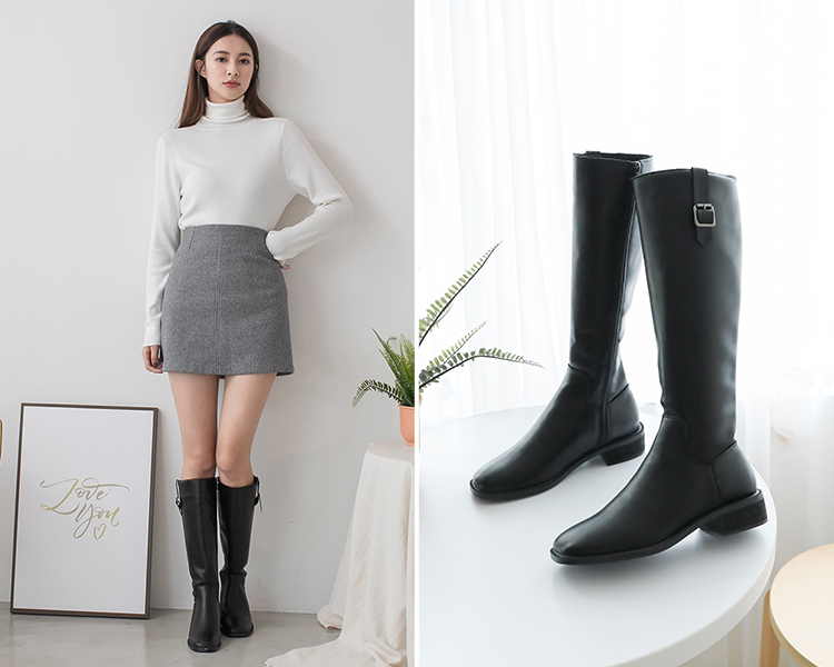 質感金屬釦環中筒雨靴