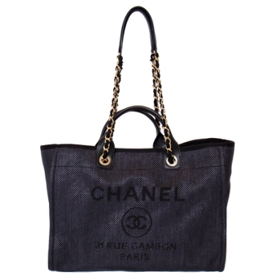 CHANEL 大款 深灰色 經典 購物包/帆布包/兩用包 Deauville