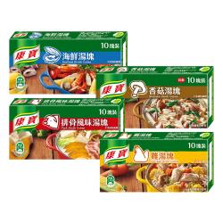 ◎連續10年銷售第一的好湯底|◎美味料理更多變|◎類型:湯底包/湯底粉單入容量:500ml以下份數/規格:康寶風味湯塊-香菇/海鮮/排骨/雞湯任選(10塊/盒共100g)x12件組保存方式:常溫請置陰