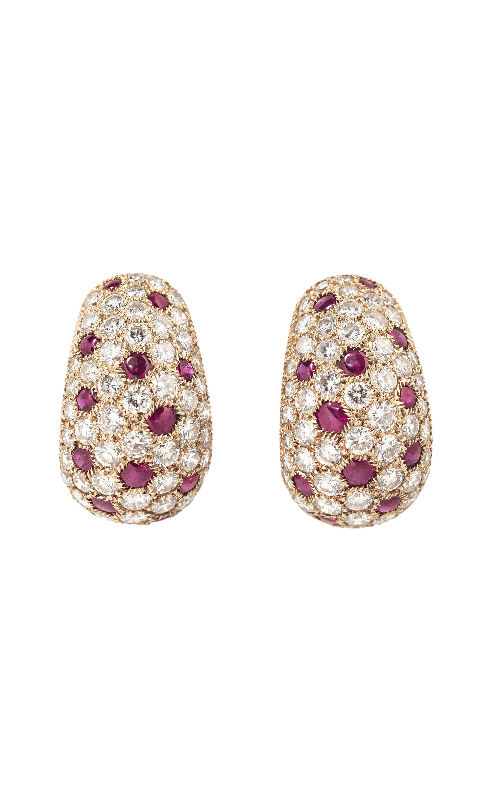 Of bombe design, these very special and wearable earrings are set with brilliant-cut diamonds and bu