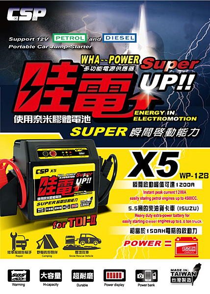 瞬間啟動峰值可達1200An5.5噸的柴油貨卡車 (ISUZU)n相當於150AH電瓶的啟動力