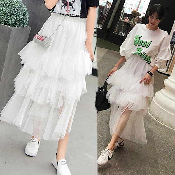 免運春夏新品半身紗裙正韓中長版百搭蓬蓬裙超仙網紗蛋糕裙半身洋裝