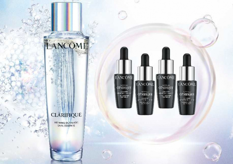 LANCOME極光水買一送一組／3,500元 內含超極光活粹晶露150ml+超未來肌因賦活露 7ml*4+超未來肌因賦活露 1ml*2。(圖／品牌提供)