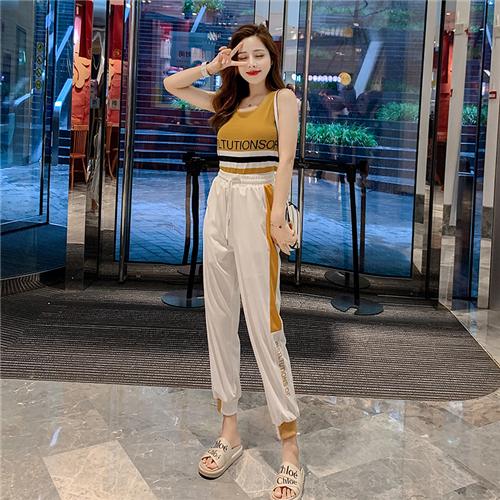 SaSa 韓系字母背心休閒運動褲套裝無袖褲裝