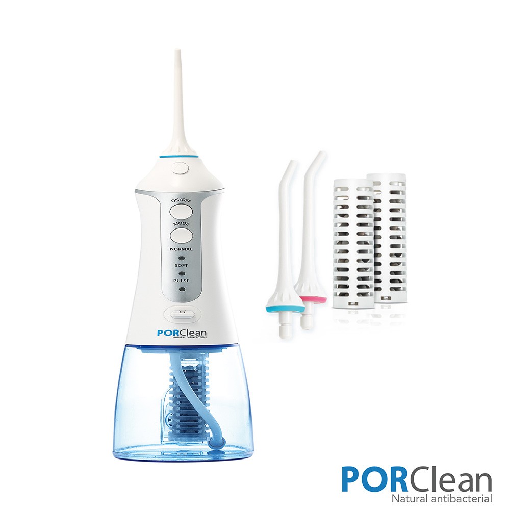 #PORClean #寶可齡 攜帶型充電式多孔性鹼離子抗菌#沖牙機 大全配組 #MD-20 PO-MD-20+PO-MD-20-PAR◆獨家多孔濾芯，釋放抗菌離子◆高壓脈衝水柱，輕鬆沖走殘渣◆正常/輕