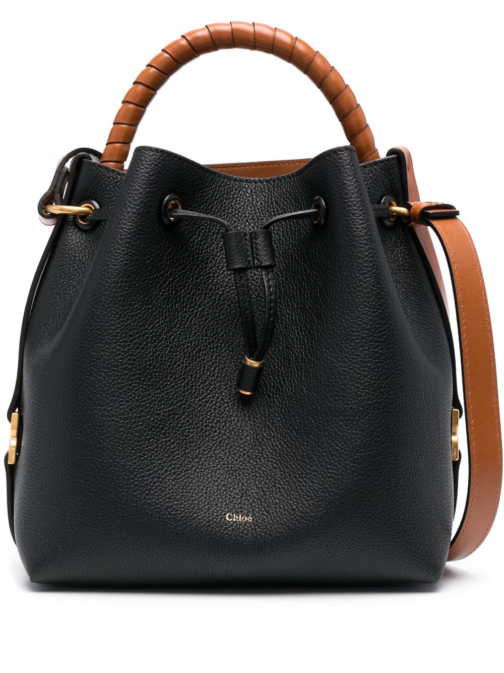 Chloé - logo-print bucket bag - women - Calf Leather/Calf Leather/Lamb Skin - One Size - Black