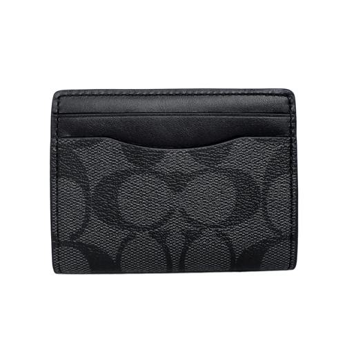 [平輸版] 【COACH】 鐵灰PVC黑邊真皮磁釦雙摺票卡夾/名片夾/信用卡夾/證件夾/萬用夾/收納夾 真品平輸