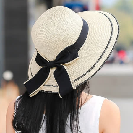 【PS Mall】韓版沙灘蝴蝶結草帽 折疊遮陽帽 防曬帽 (G2461)