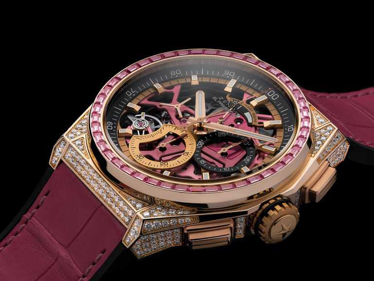 ZENITH「DEFY EL PRIMERO 21」粉紅腕錶，玫瑰金錶殼，El Primero 9004型自動上鏈機芯，42mm╱2,085,500元。（圖╱ZENITH提供）