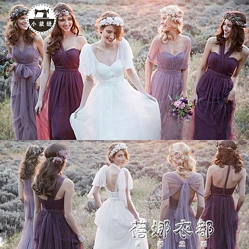 伴娘服長款姐妹裙姊妹裝大碼顯瘦短款小禮服綁帶宴會晚禮服連衣裙