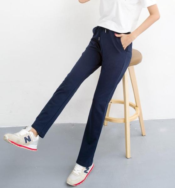 春夏季直筒運動褲100%純棉女長褲韓版顯瘦純色休閒褲學生大碼衛褲 米娜小鋪