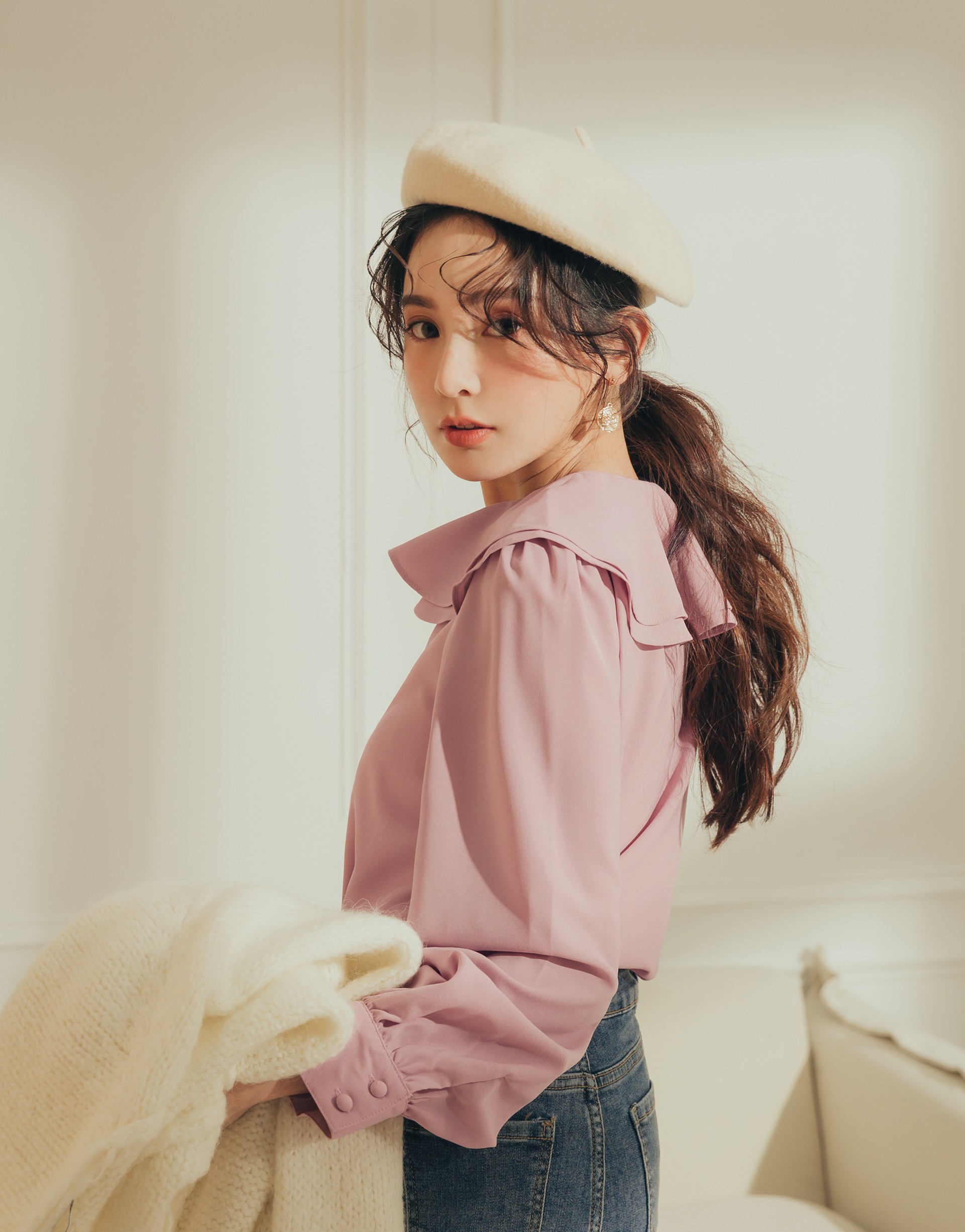 質感包布釦設計/領子荷葉領設計