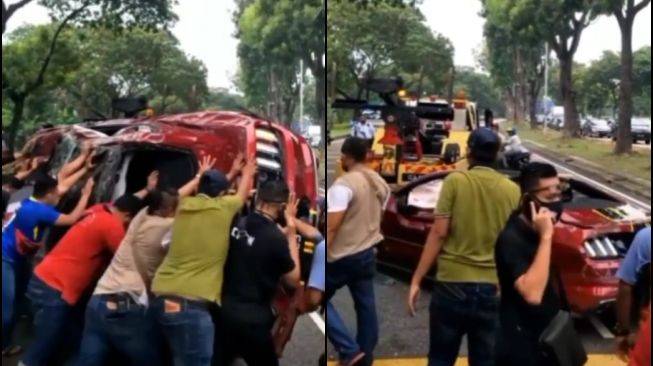 Viral Ford Mustang Terguling, Lelaki Berbaju Hitam Jadi ...