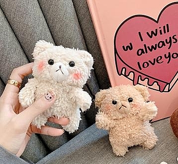 毛絨airpods套韓風ins毛絨腮紅小熊airpods保護套蘋果2代耳機套 玩趣3C