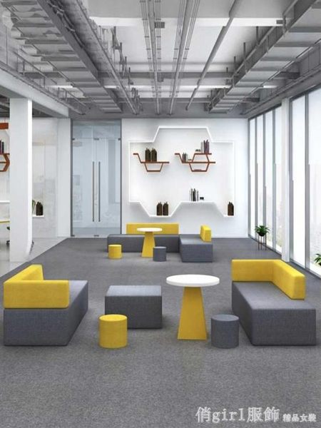 辦公室沙發簡易創意異形簡約現代會客接待休息區休閒沙發茶幾組合 俏girl YTL