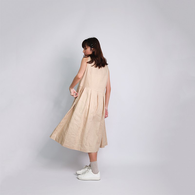 文青百褶連身裙 | 面料：100%麻 | 透氣、舒適、涼爽、吸汗