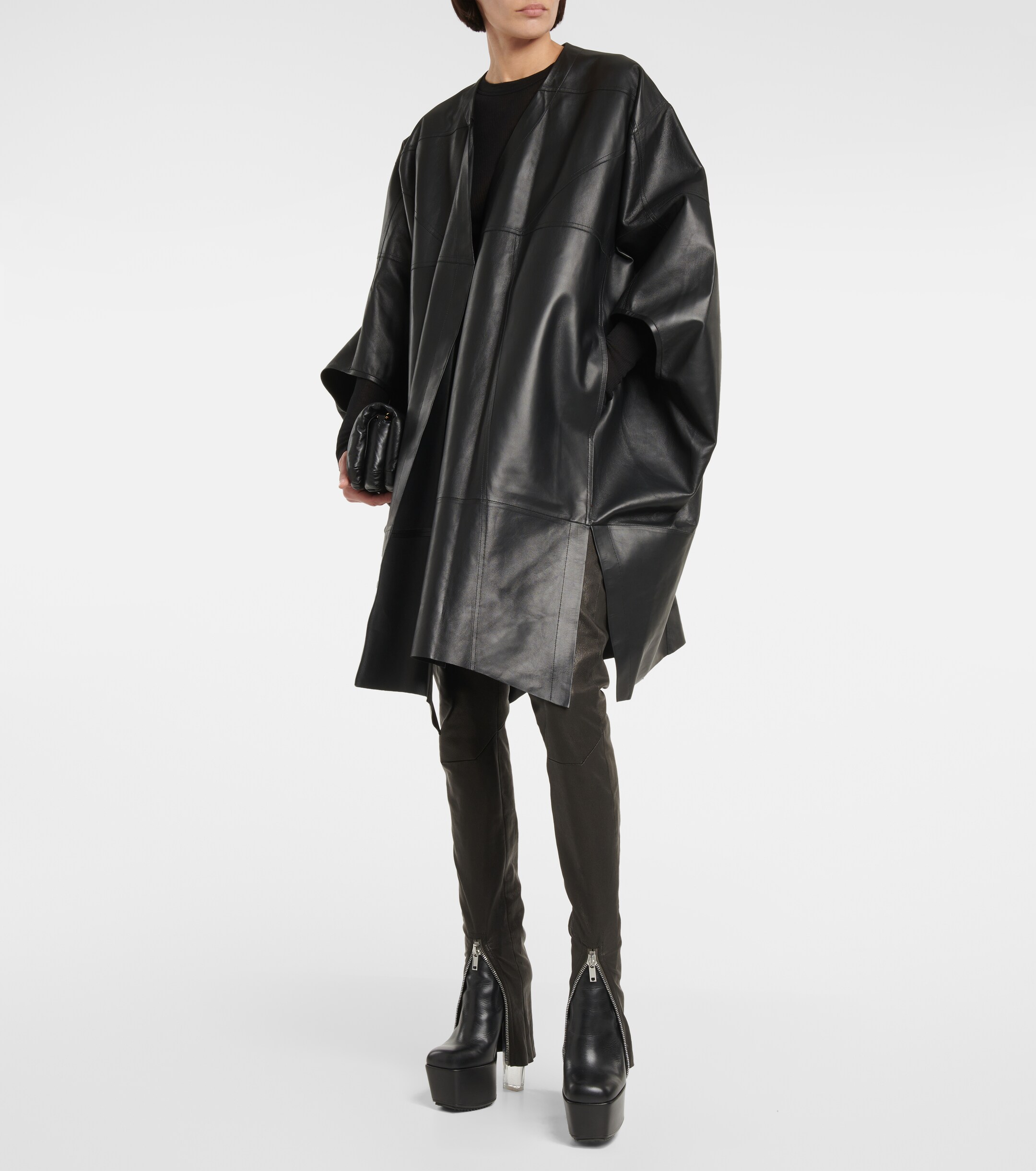 RICK OWENS Leather peacoat