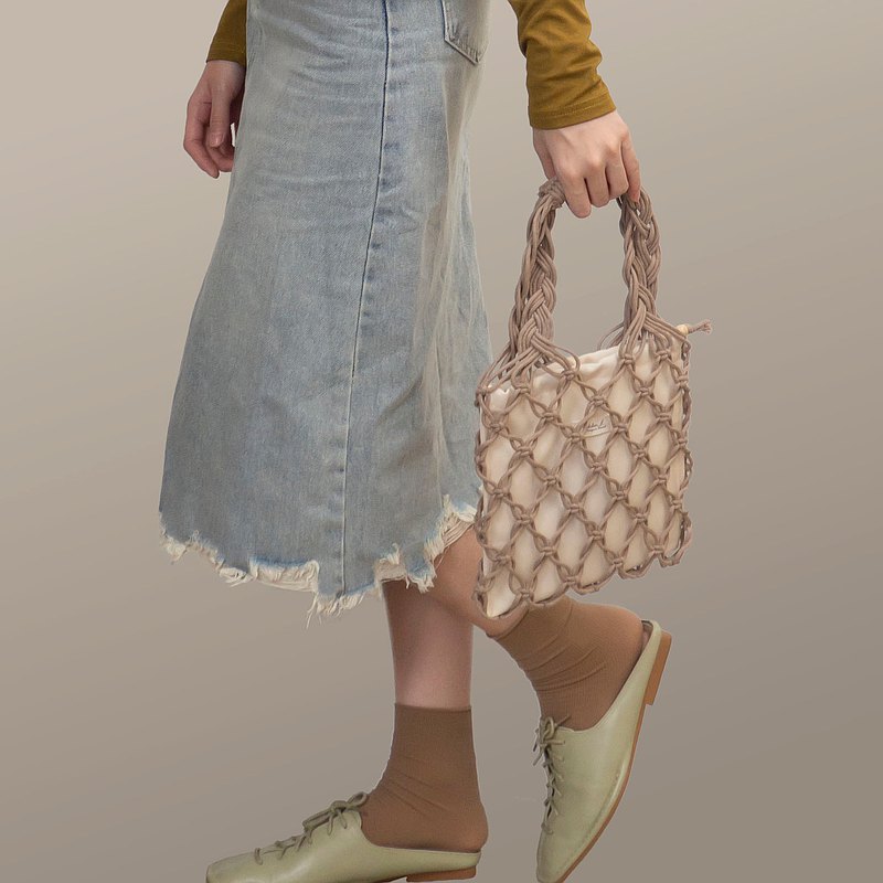 波希米亞 手工編織鏤空通花手拿包 大地色 空氣卡其 Macrame Bag