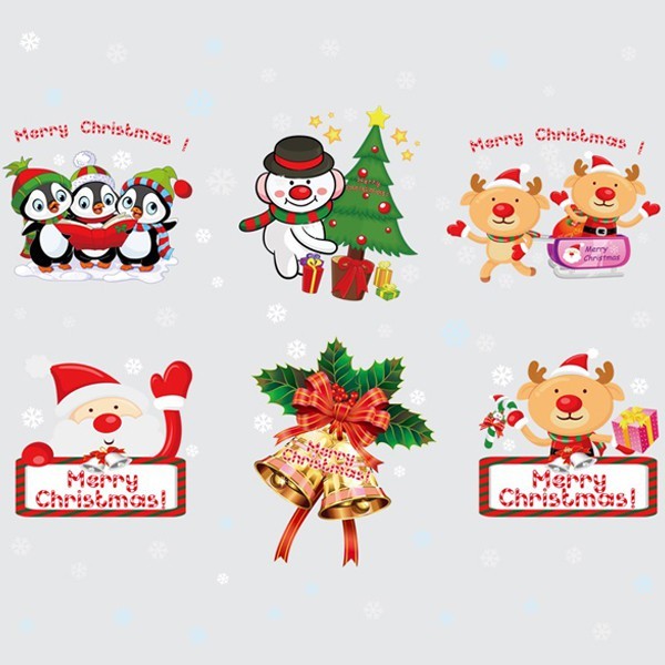 新款DIY組合壁貼【Q版 聖誕節佈置 聖誕老人 雪花 雪人 鈴鐺 星星 企鵝 雪橇】SK9108 商品介紹 ◆PVC半透明材質，可粘貼於任意底色的牆壁，瓷磚，玻璃，傢俱等平滑材質表面 ◆底膠為可移膠，