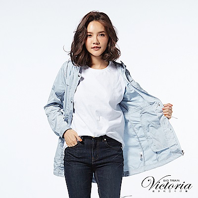 Victoria 抗UV長版防風外套-女-霧藍