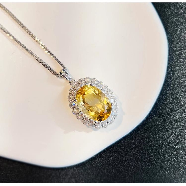 戒指9克拉天然黃水晶戒指925純銀招財金色寶石吊墜項鍊土豪富婆女