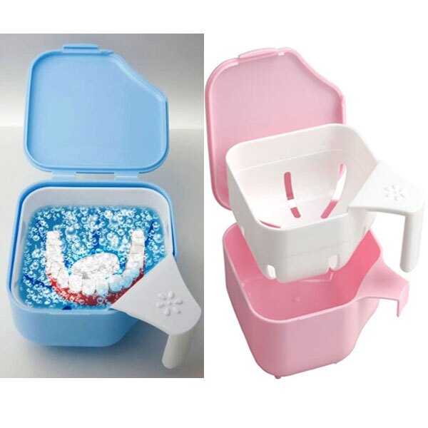 BO雜貨【SV8217】日本製 假牙專用收納盒 清洗盒儲牙盒 旅行便攜假牙盒 存放器 牙套義齒保持器瀝水盒 齒容器