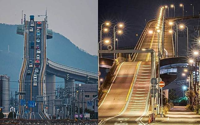 用生命在開車 看起來近乎垂直的日本江島大橋 Styletc Line Today