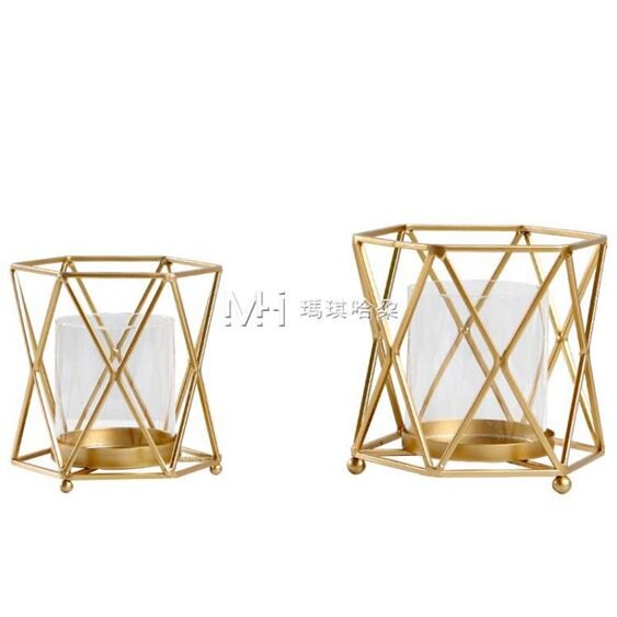 蠟燭臺 北歐輕奢金色鐵藝蠟燭臺浪漫燭光晚餐樣板間桌面裝飾婚慶 瑪奇哈朵