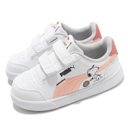 Puma 休閒鞋 Peanuts Shuffle 史努比 童鞋 基本款 簡約 魔鬼氈 舒適 小童 穿搭 白 粉 37574102 [ACS 跨運動]