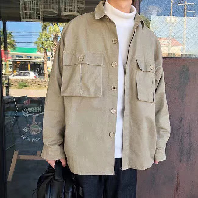 【K-2】入秋首選 先帥先贏 美式復古 工裝 大口袋 長袖襯衫 夾克 薄外套 男女不拘 造型 演出