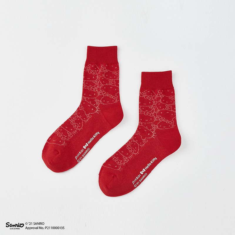 Hello Kitty 滿版中筒襪/紅(M)-限定聯名 MIT設計中筒襪