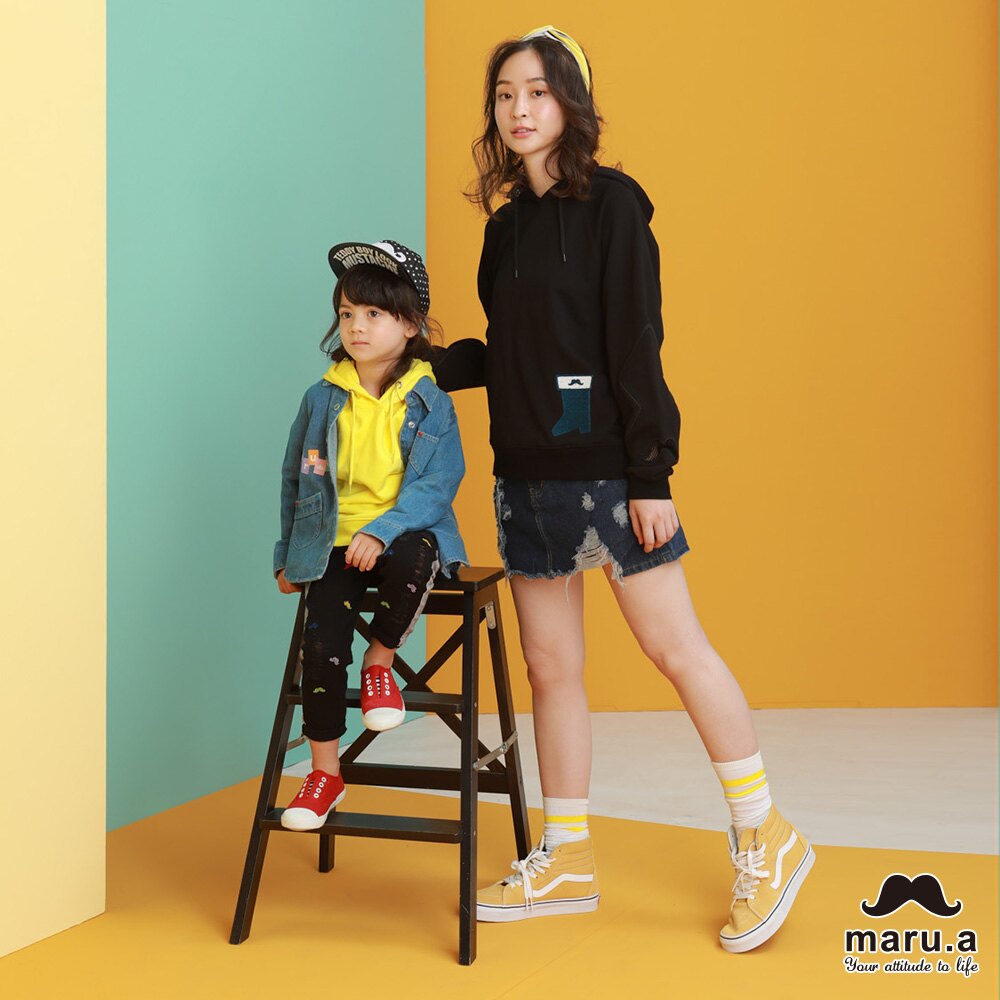 【maru.a】親子款連帽靴子繡花袖子網紗簍空休閒T-shirt(2色)8921216/8951211
