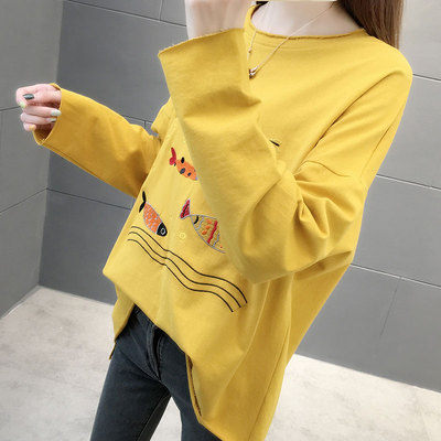 7332實拍好質量長袖T恤棉寬松超火綠色衛衣女FFA055朵維思