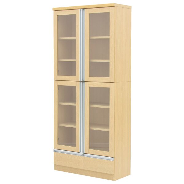 簡約美觀木質書櫃 ●深度35cm的薄型設計，總高約達181cm，既不佔空間又具有豐富的收納功能。 ●透明玻璃門板設計，可清楚明瞭櫃子內部的物品。 ●層板空間間距大，能收納雜誌、光碟