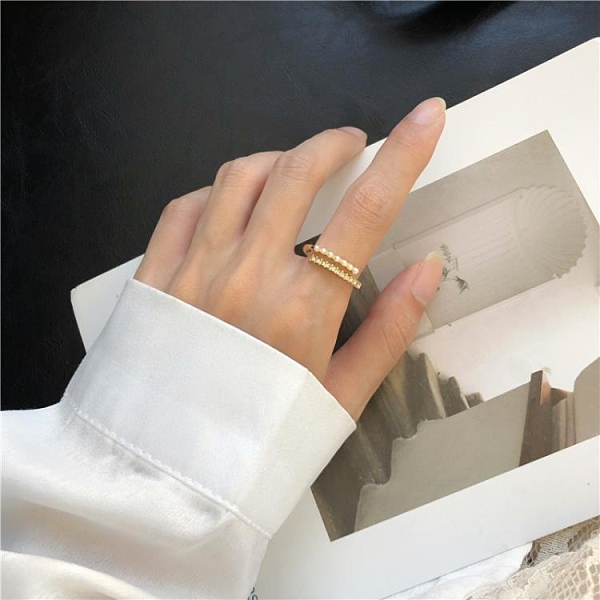 日韓輕奢時尚珍珠戒指女時尚個性食指戒指環ins潮冷淡風戒指F338