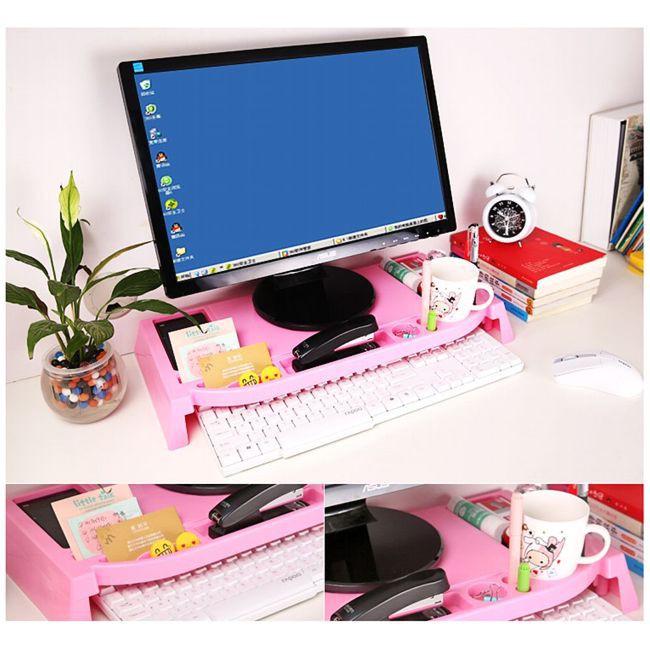 商品名稱：創意桌面顯示器收納整理架商品尺寸：50x13.5x6.5CM商品材質：環保ABS商品包裝：精美盒裝商品顏色：黑色商品用途：靈活利用空間，人體工學設計環保ABS材料， 顯示器可增高6.5公分，