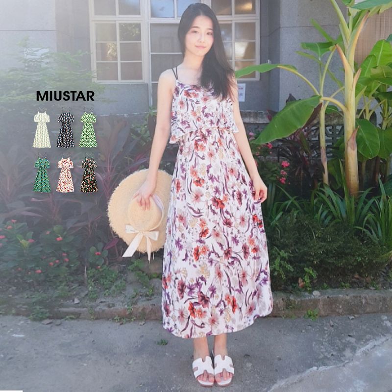 ★現貨75折★原價350-75折$263★miustar 超多花色！交叉細肩縮腰印花長洋裝(共6色)0507 預購【ng000968】