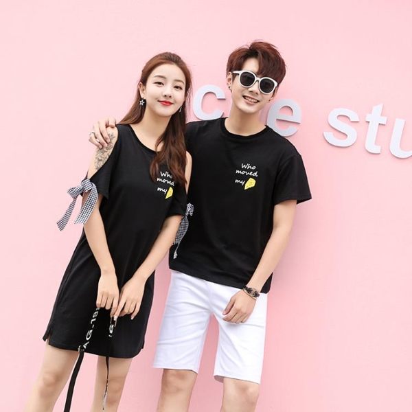 情侶T情侶裝你衣我裙春裝2019新款百搭裙子女同色繫短袖T恤qlz氣質夏男