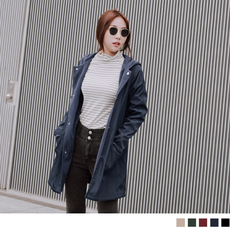 兩穿保暖刷毛長版連帽防風外套