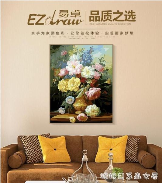 掛畫-易卓diy數字油畫上色水彩填充減壓成人手工填色畫手繪裝飾油彩畫 糖糖日系女屋