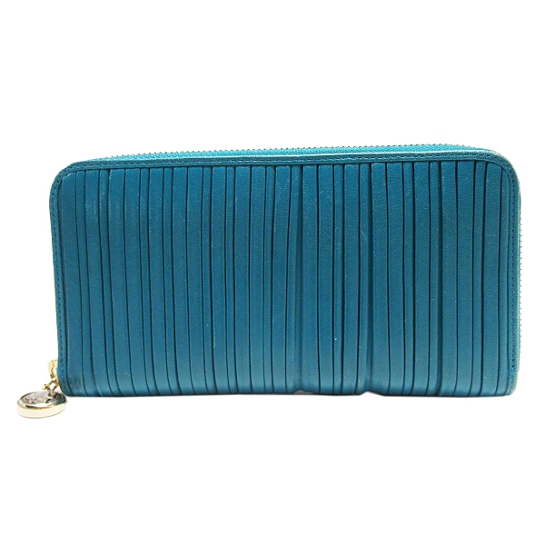 BVLGARI 寶格麗 藍色皺褶羊皮ㄇ字型長夾 F13-36377 【二手名牌 BRAND OFF】